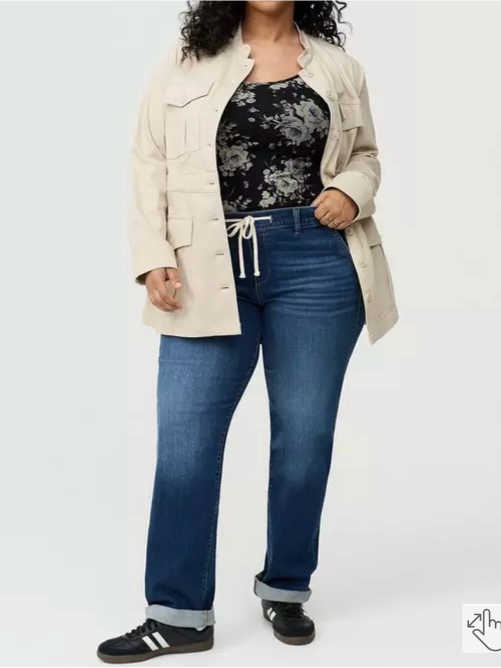 Torrid Plus Size Mid Wash Drawstring Waist Straight-Leg Jeans - Blue